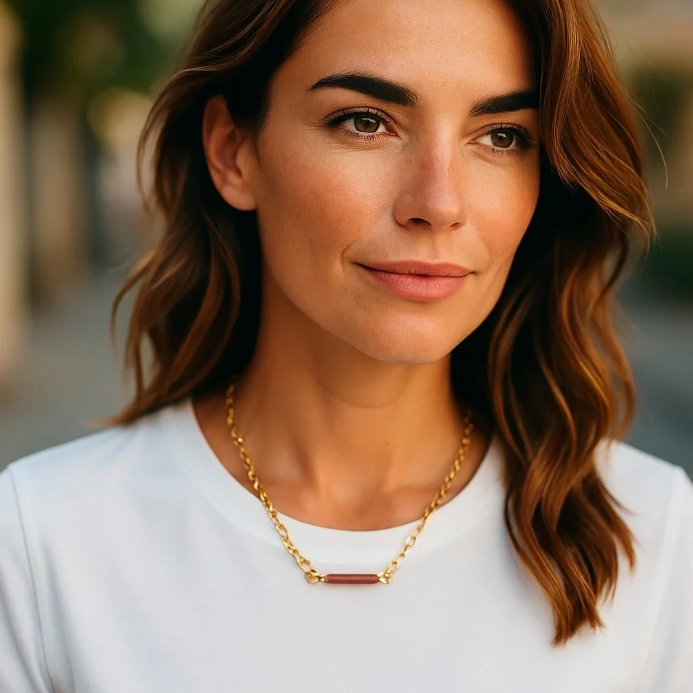 Interchangeable 14k Gold Plated Bar Necklace with Paperclip Chain